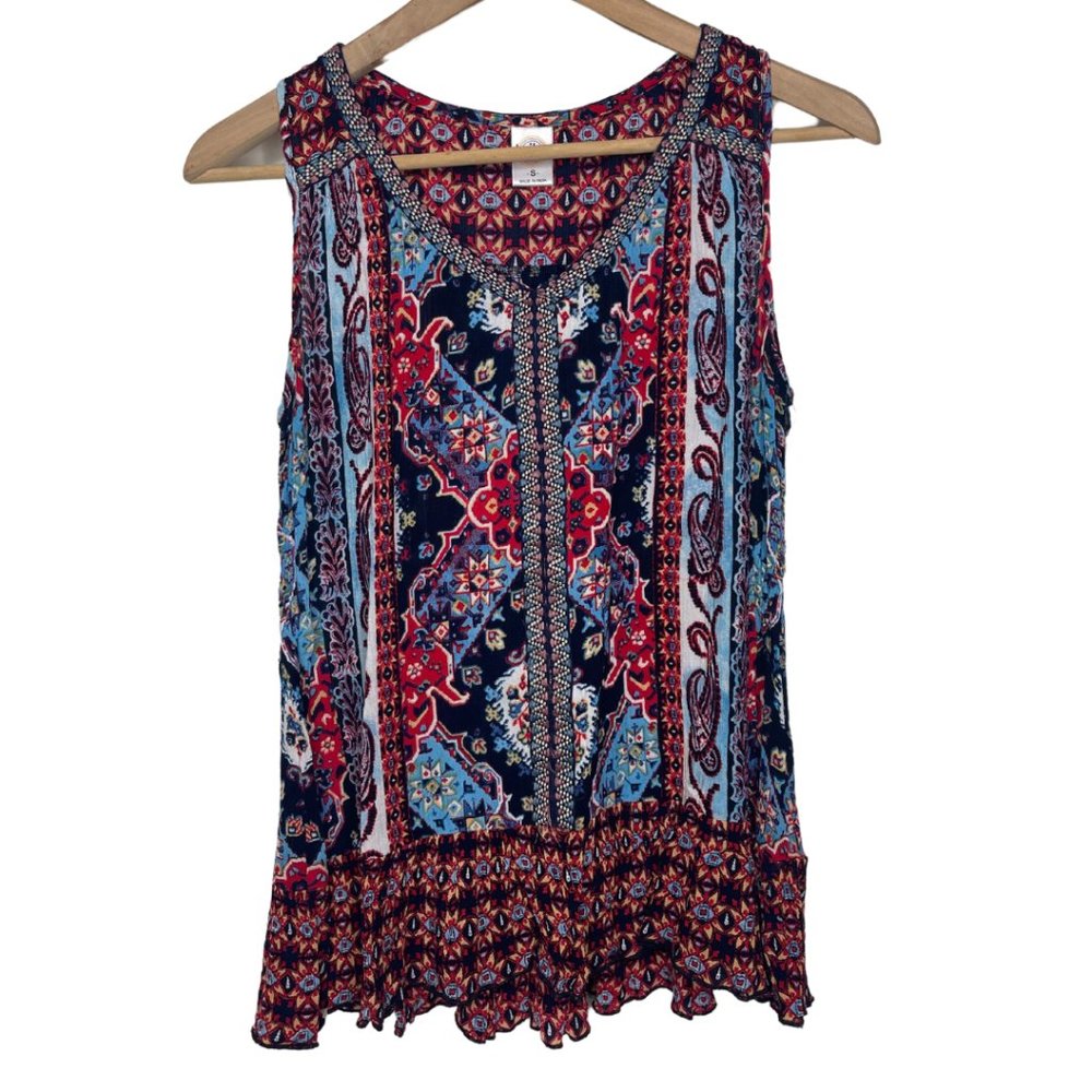 BILA | Boho Embroidered Floral Tunic Ruffle Sleeveless Blouse Tank Top | Size S - Picture 3 of 12